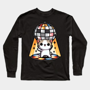 Disco Kitty: Cute Cat Under the Mirror Ball Long Sleeve T-Shirt